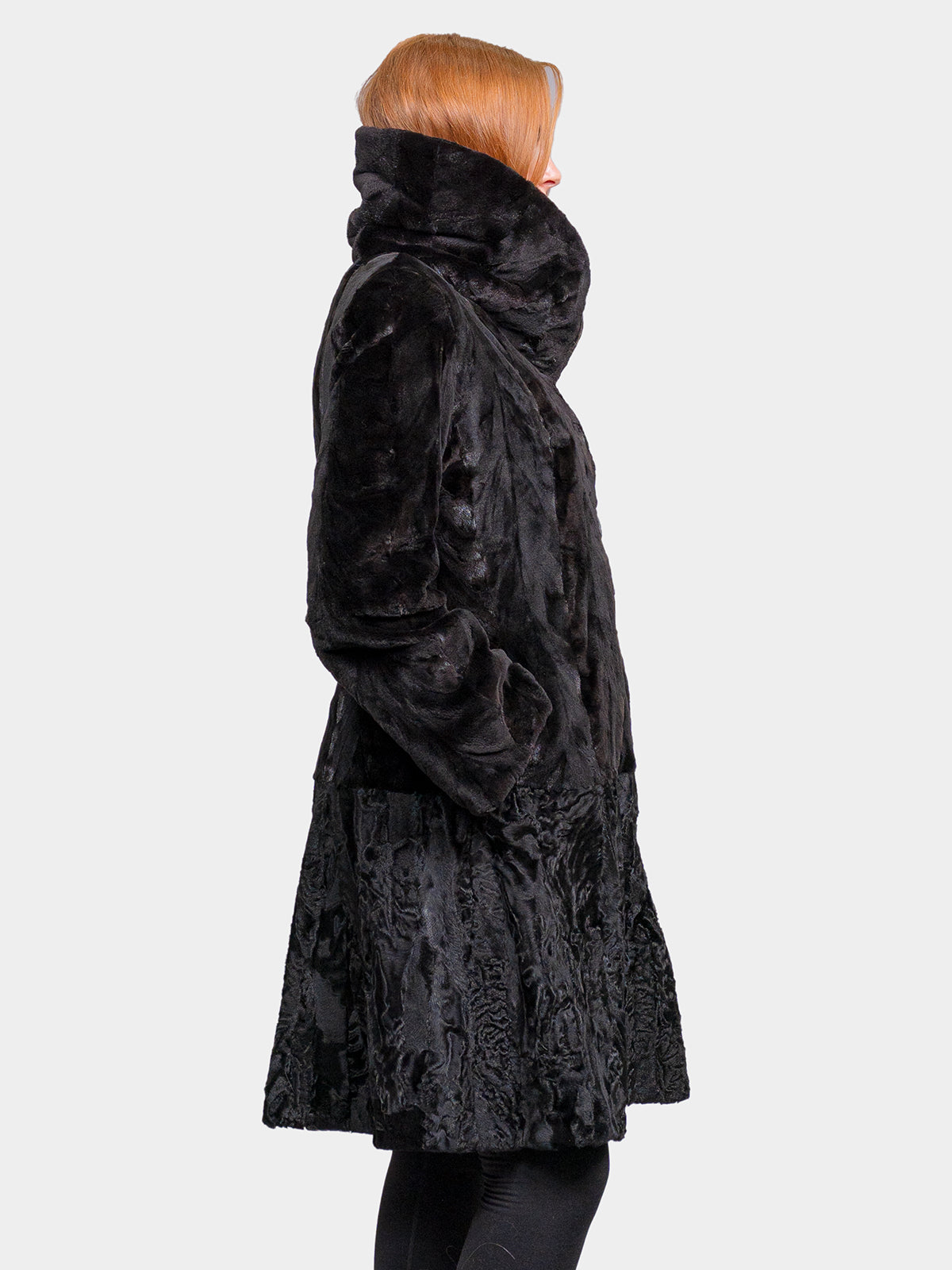 Women's Black Sculptured Sheared Mink and Karakul Stroller