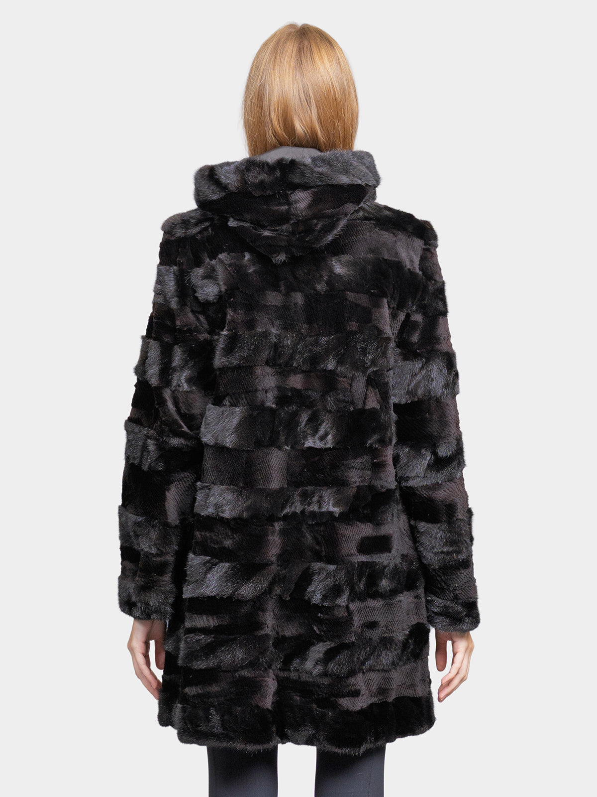 Women's Black Sculptured Sheared Mink Parka