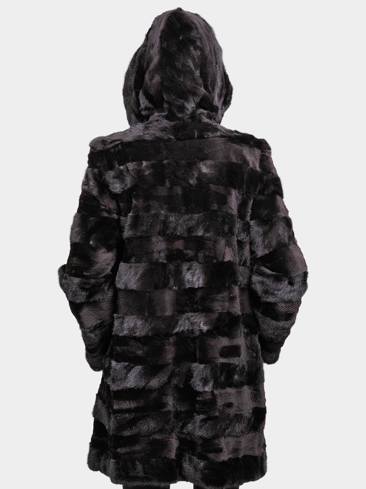 Women's Black Sculptured Sheared Mink Parka