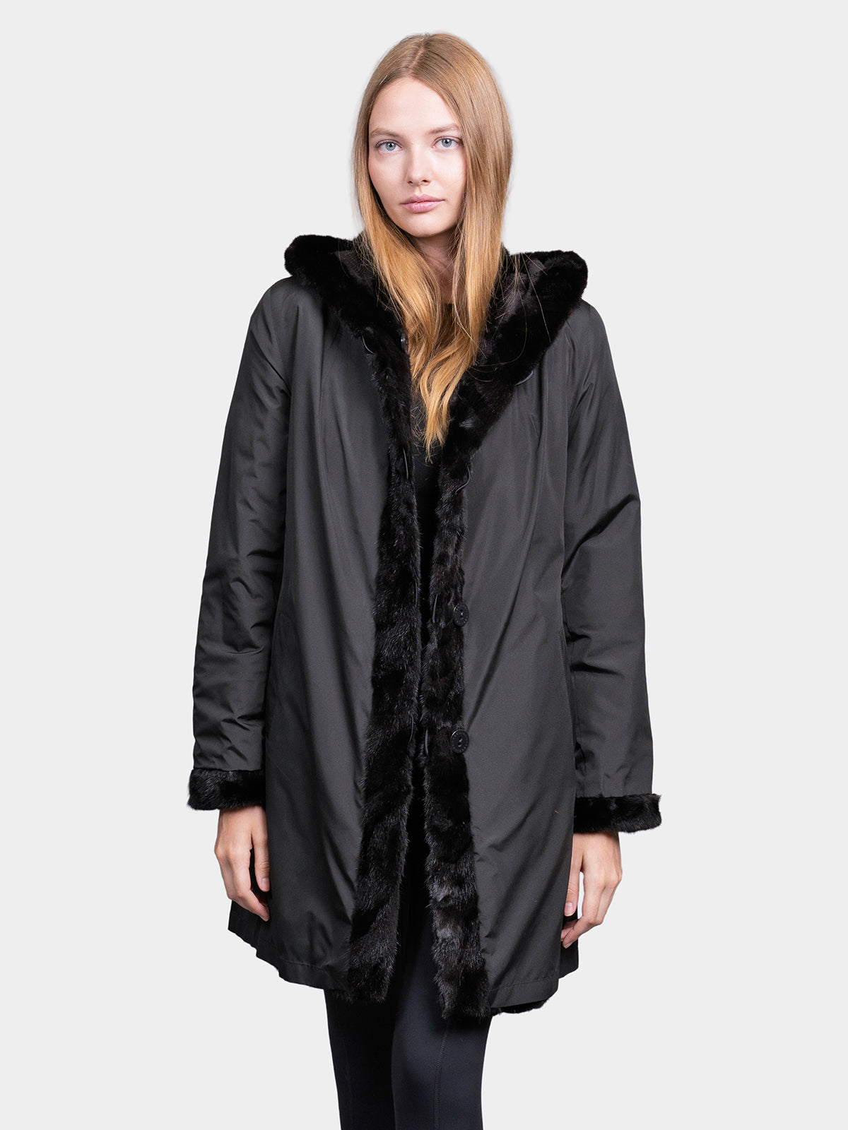 Women's Black Sculptured Sheared Mink Parka