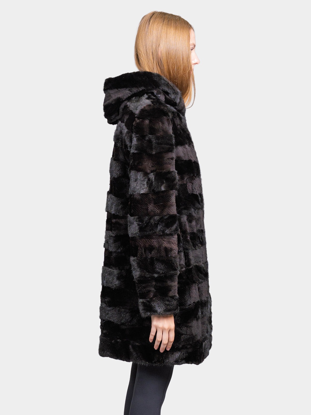 Women's Black Sculptured Sheared Mink Parka