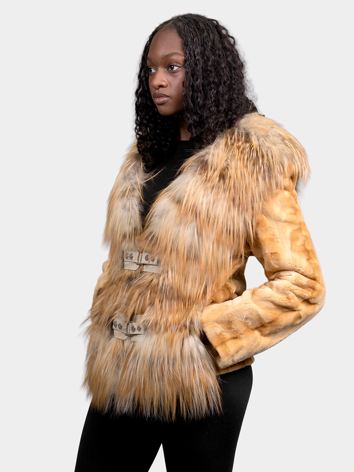 Women's Butterscotch Sheared Mink with Dyed to Match Finn Raccoon