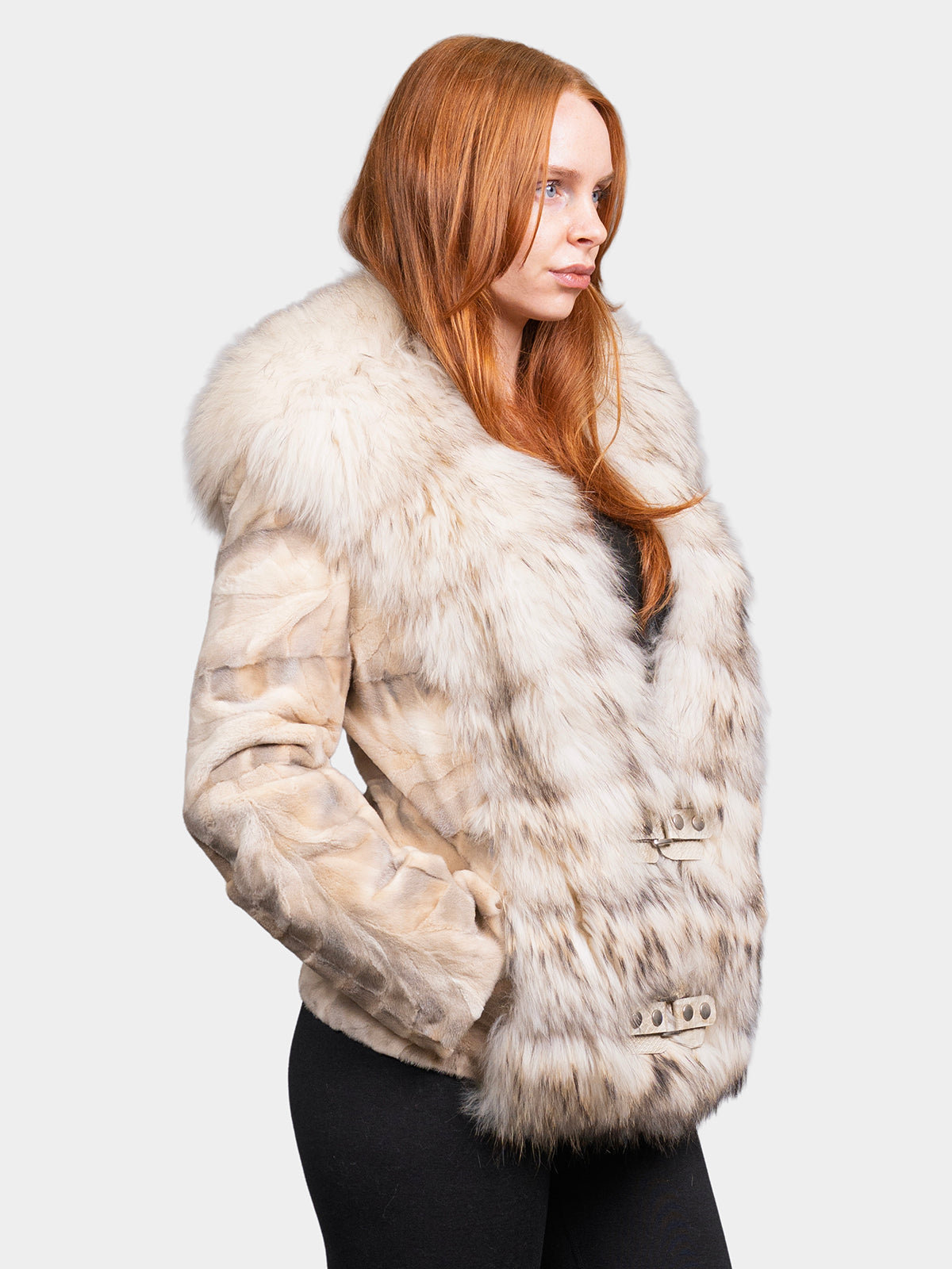 Women's Soft Iris Sheared Mink Jacket with Raccoon Trim