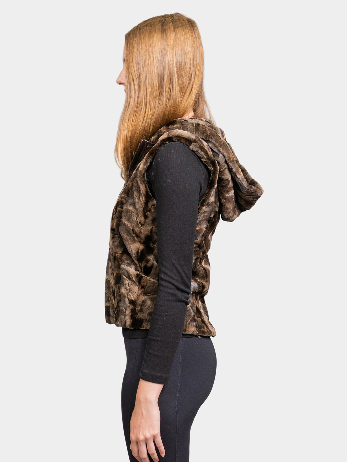 Women's Foiled Chocolate Sculptured Mink Sections Vest