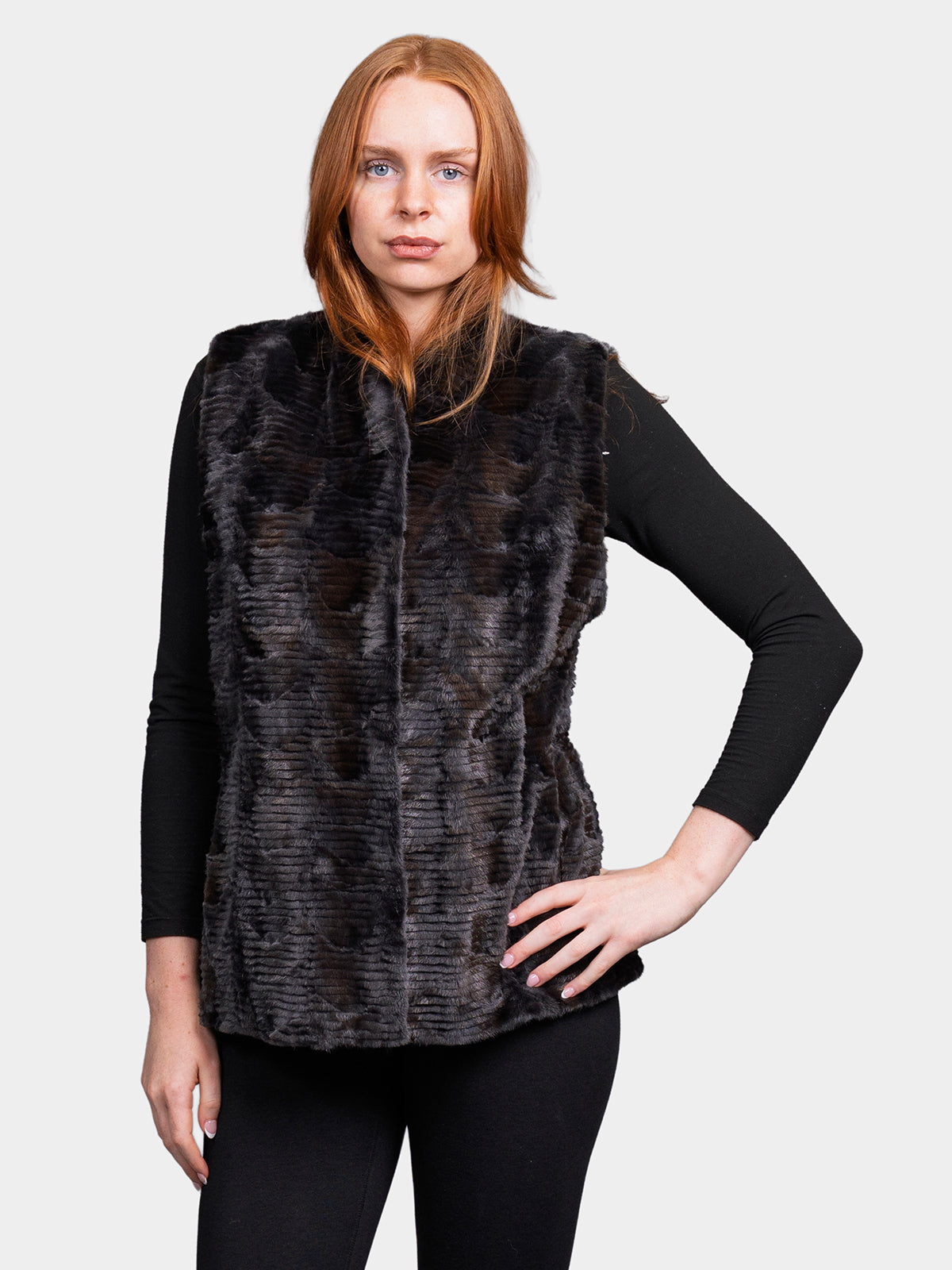 Women's Grey Sculptured Sheared Mink Vest