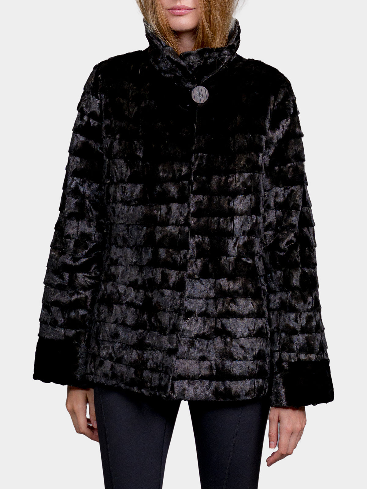 Women's Black Sculptured Sheared Mink Jacket