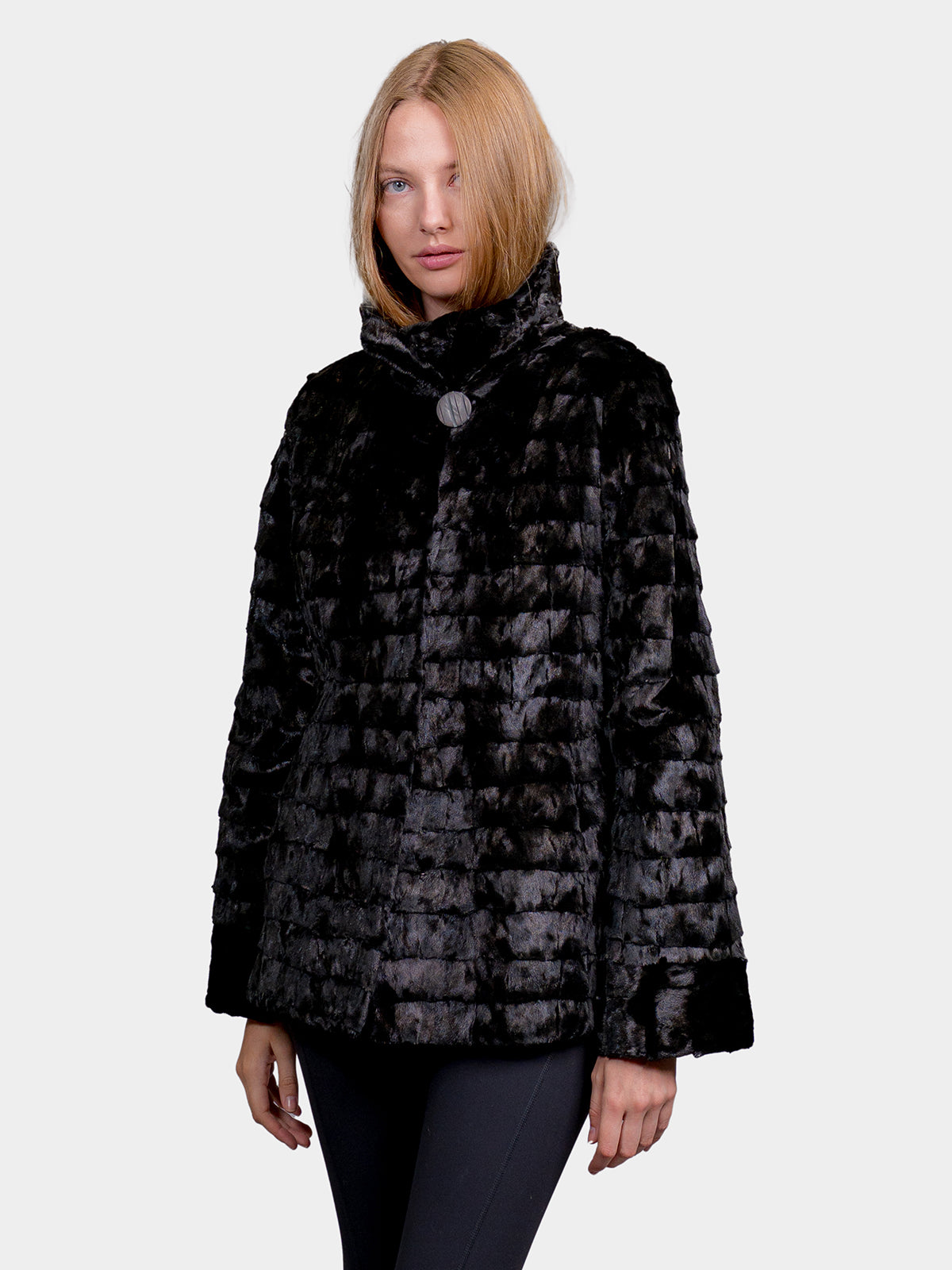 Women's Black Sculptured Sheared Mink Jacket
