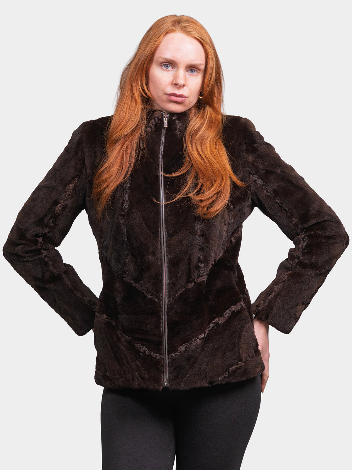 Women's Mahogany Sculptured Sheared Mink Jacket