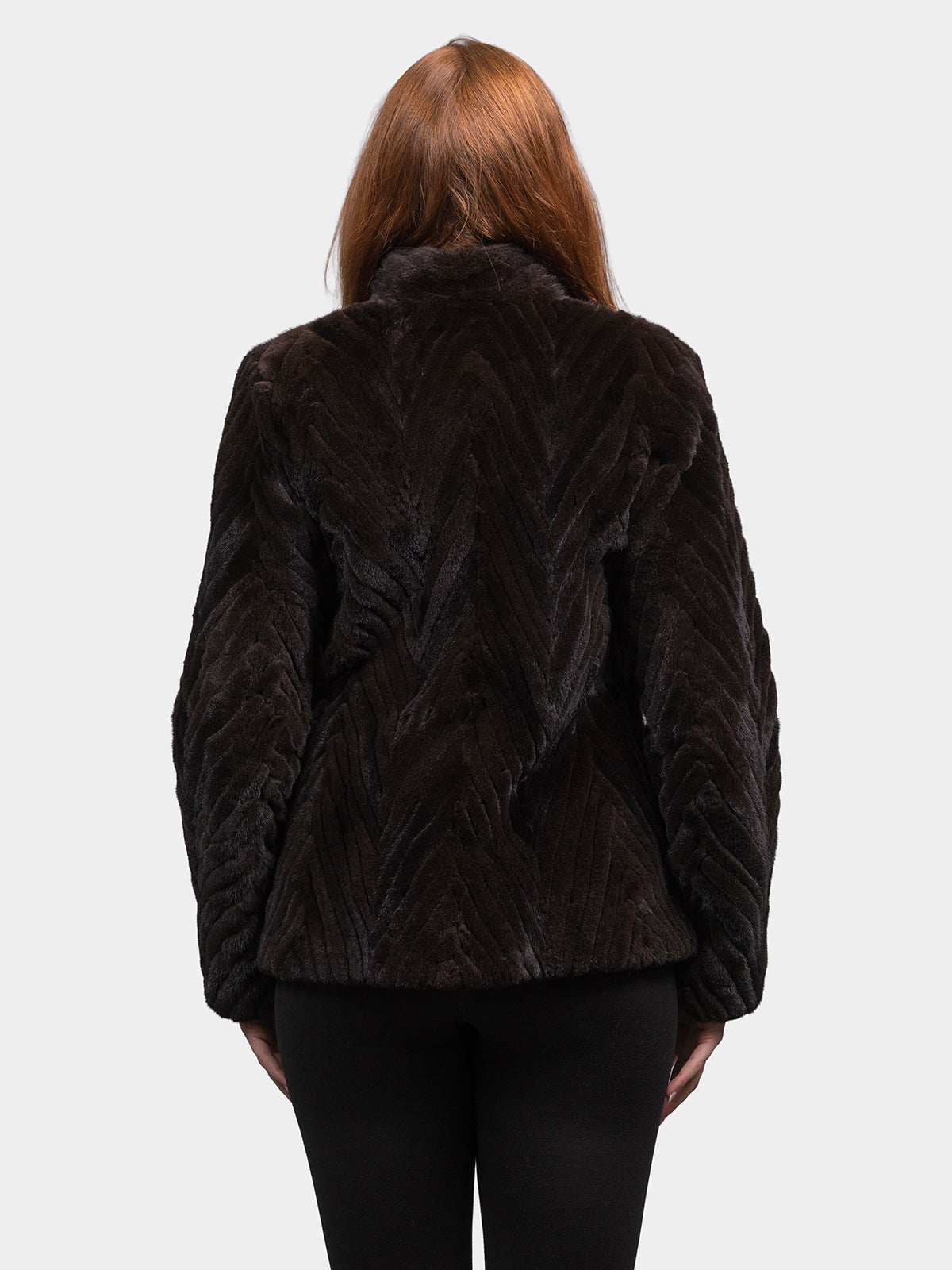 Women's Black Chevron Mink Jacket
