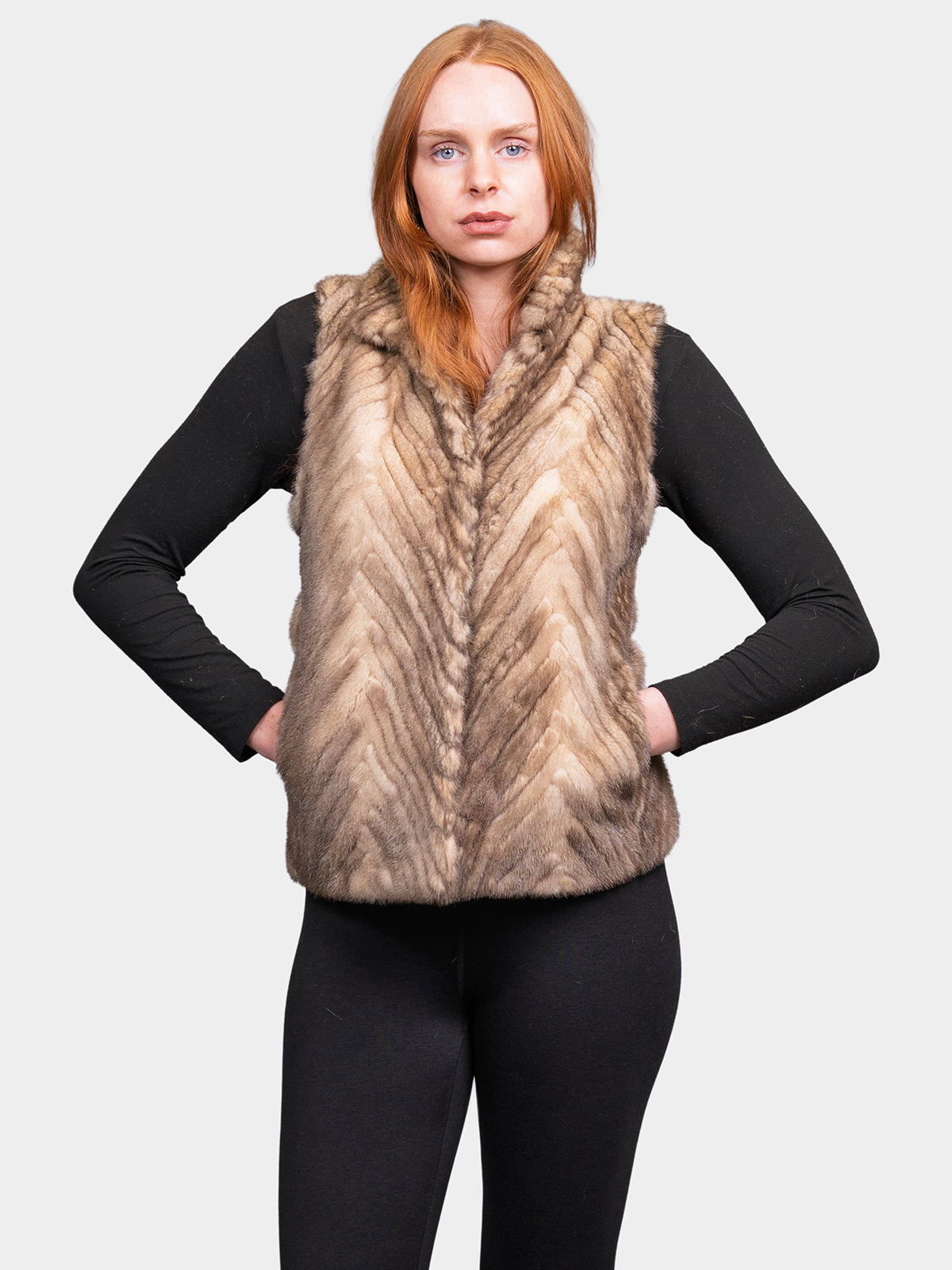 Women's Soft Iris Chevron Mink Vest