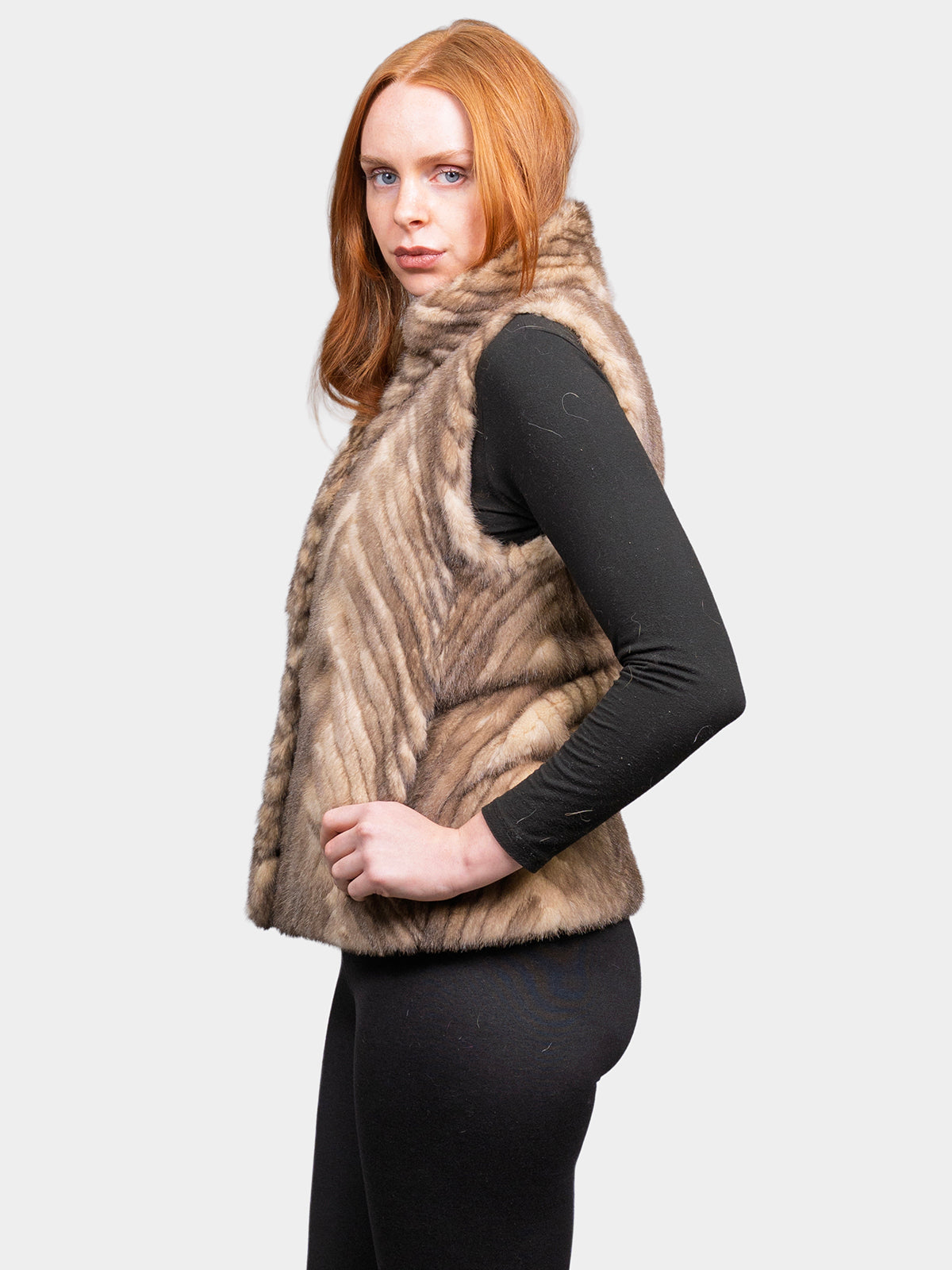 Women's Soft Iris Chevron Mink Vest