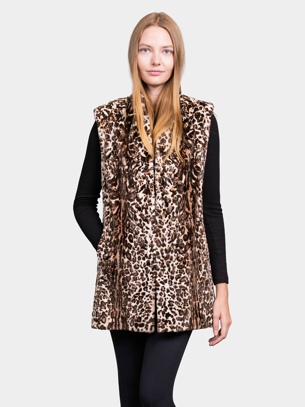 Women's Animal Print Micro Sheared Mink Vest
