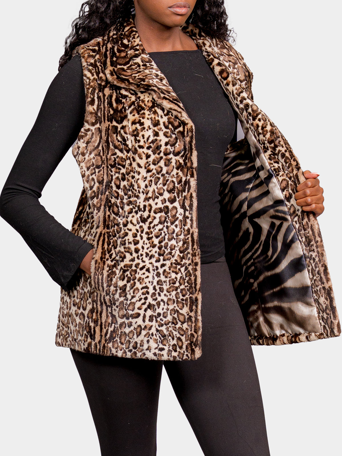 Women's Silver Leopard Print Beaver Vest