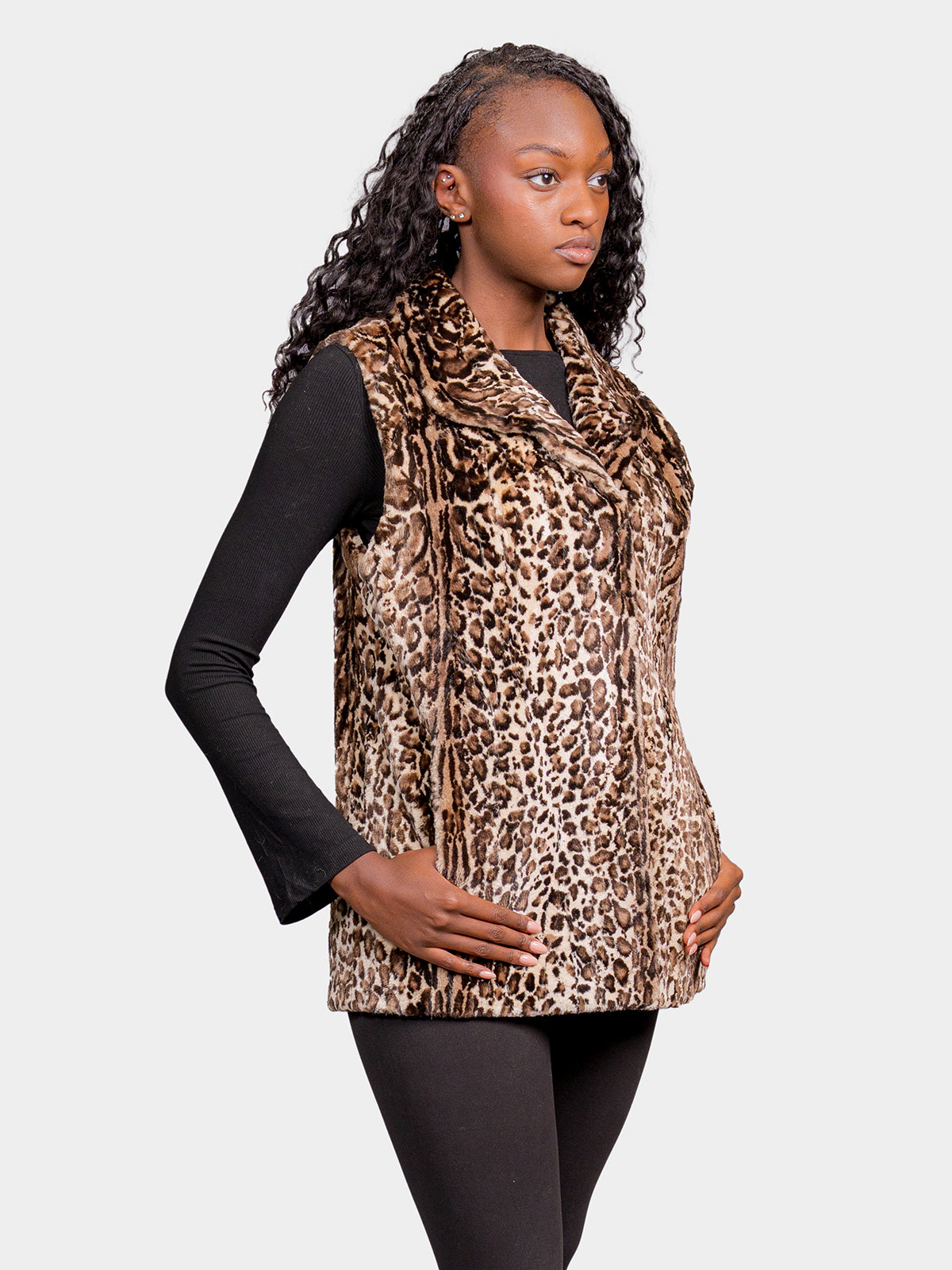 Women's Silver Leopard Print Beaver Vest