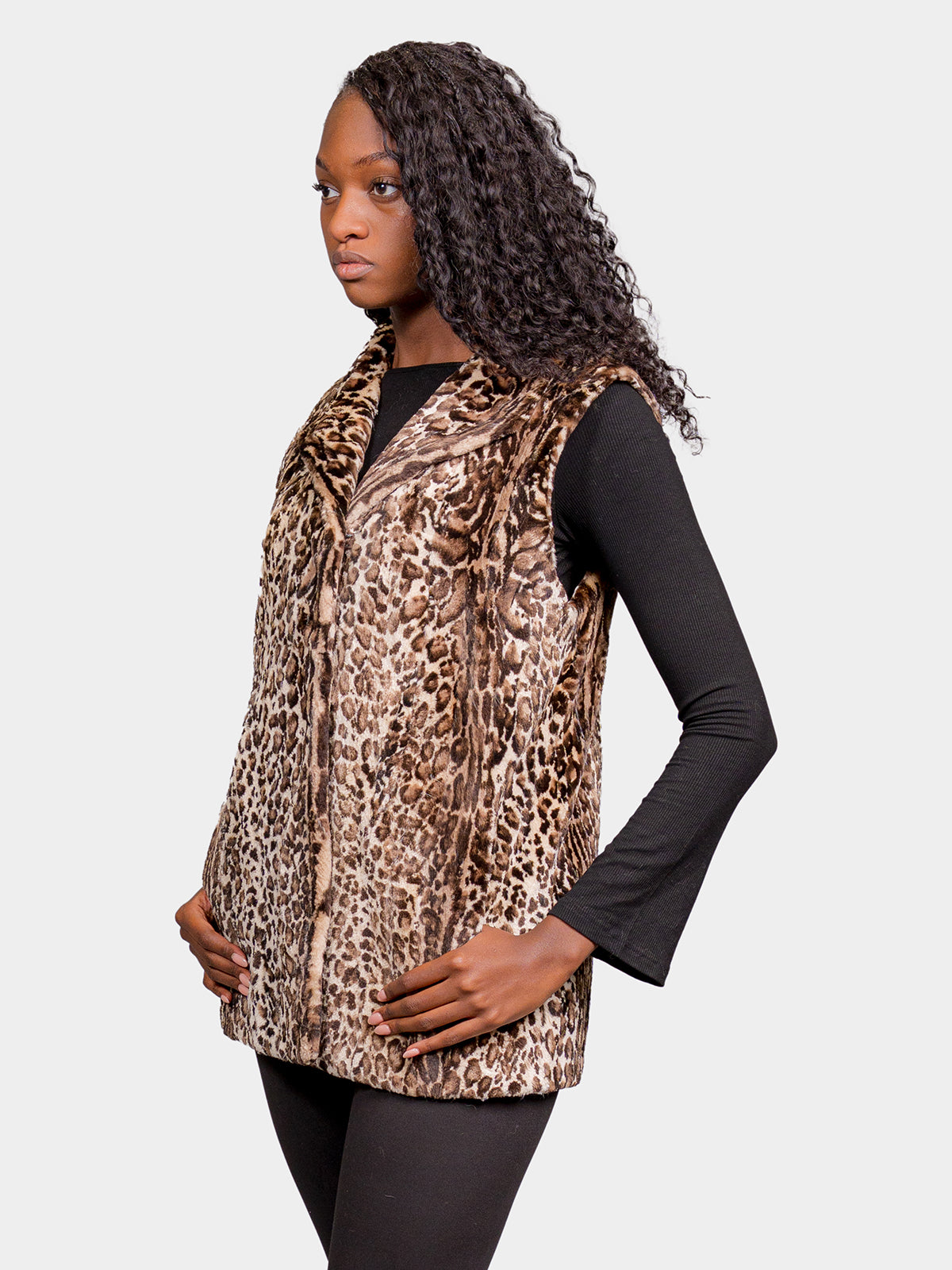 Women's Silver Leopard Print Beaver Vest