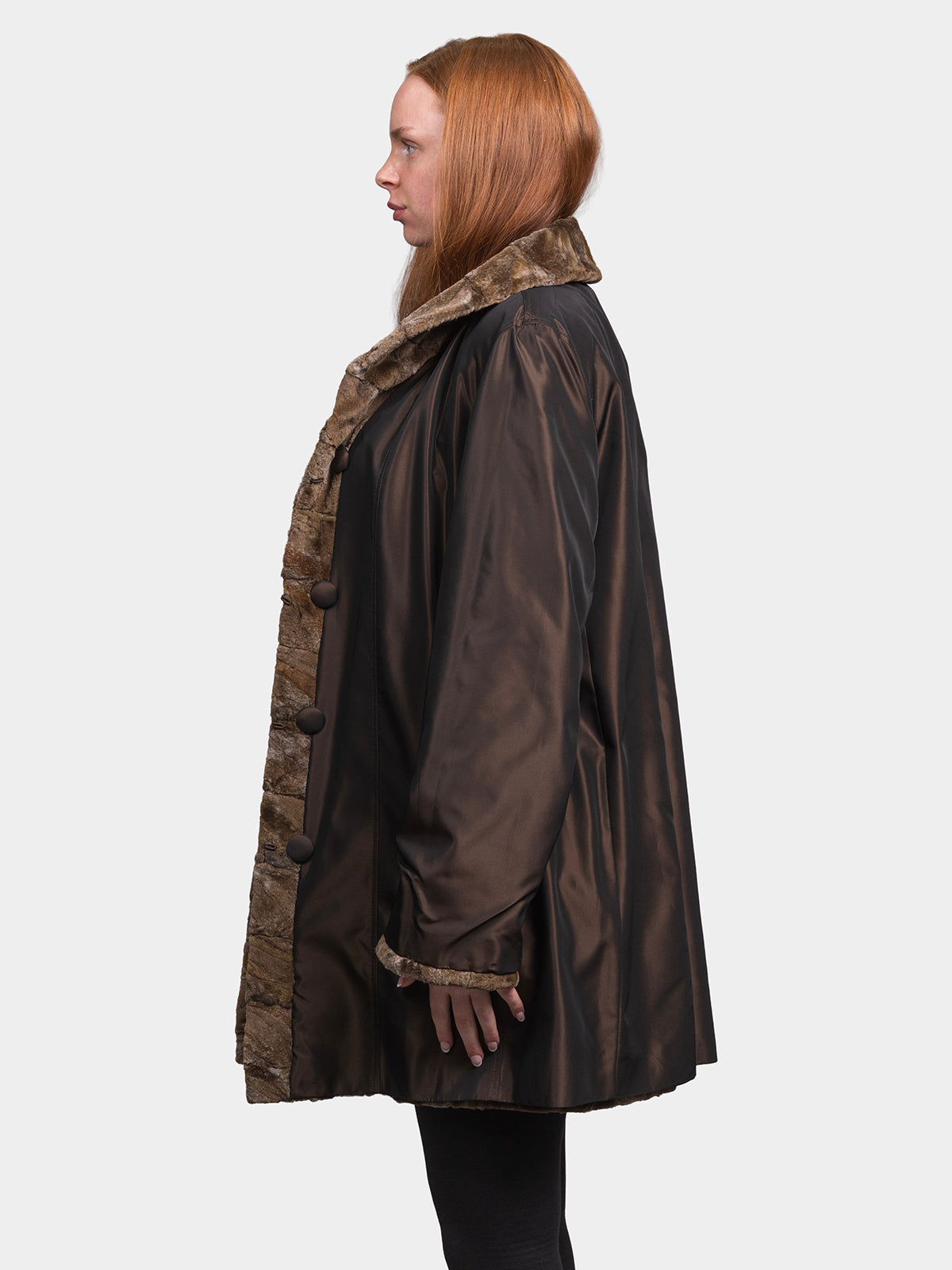 Women's Sculptured Sheared Mink, Reversible Taffeta