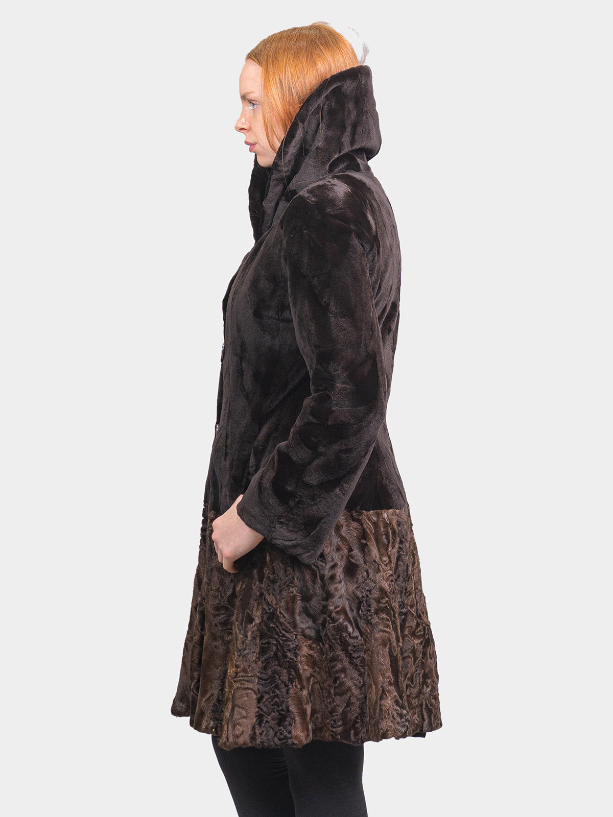 Women's Mahogany Brown Sculptured Sheared Mink Stroller