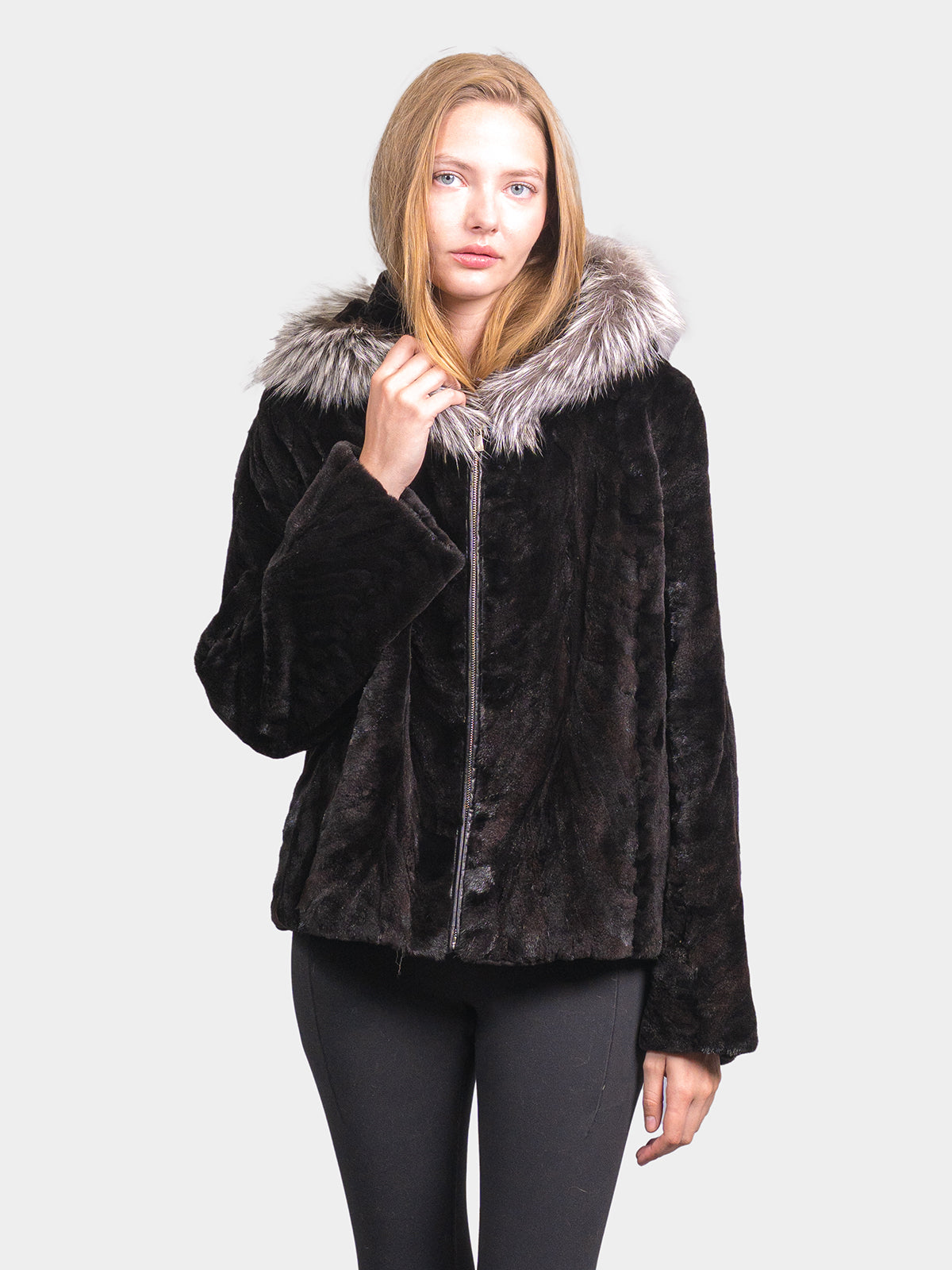Women's Black Sculptured Sheared Mink Parka