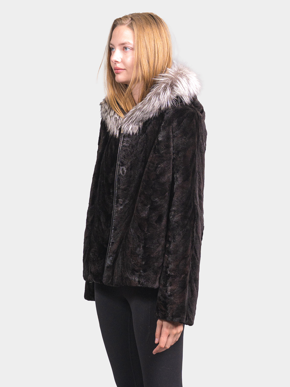 Women's Black Sculptured Sheared Mink Parka