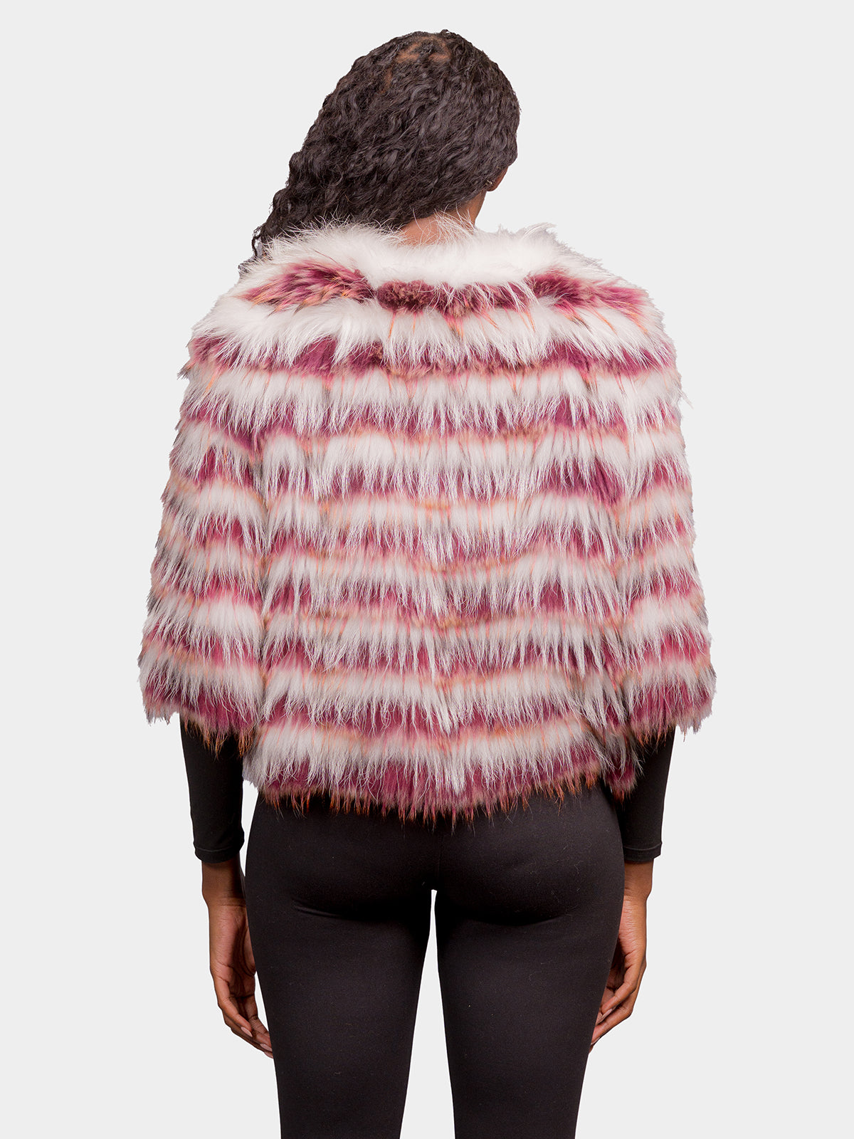 Women's Wine & White Feathered Raccoon Jacket