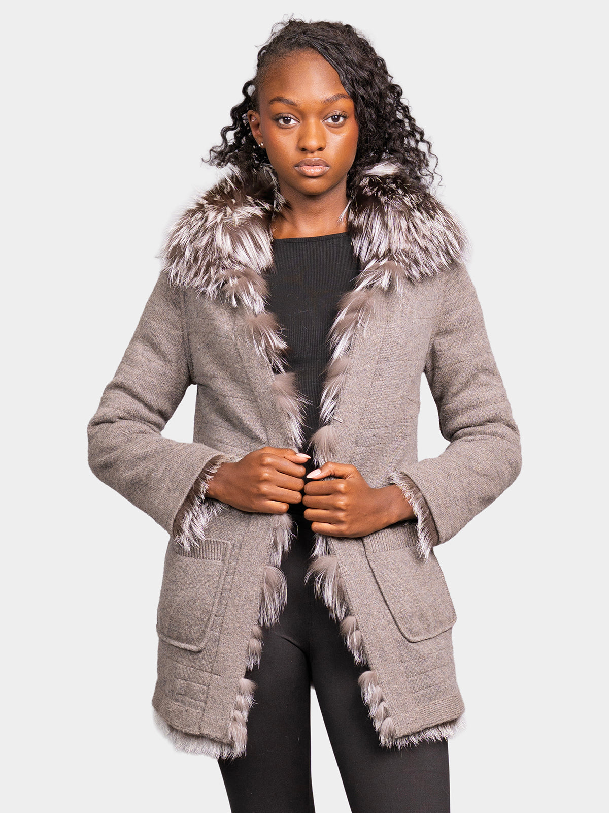 Women's Heather Silver Fox Cashmere Knit Sweater