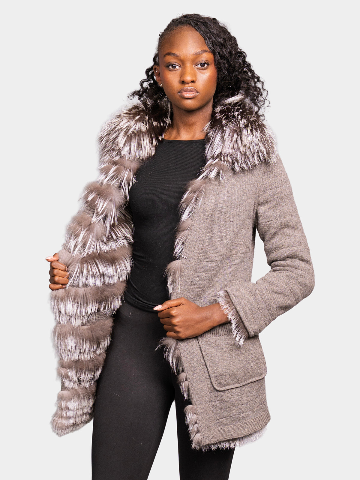 Women's Heather Silver Fox Cashmere Knit Sweater