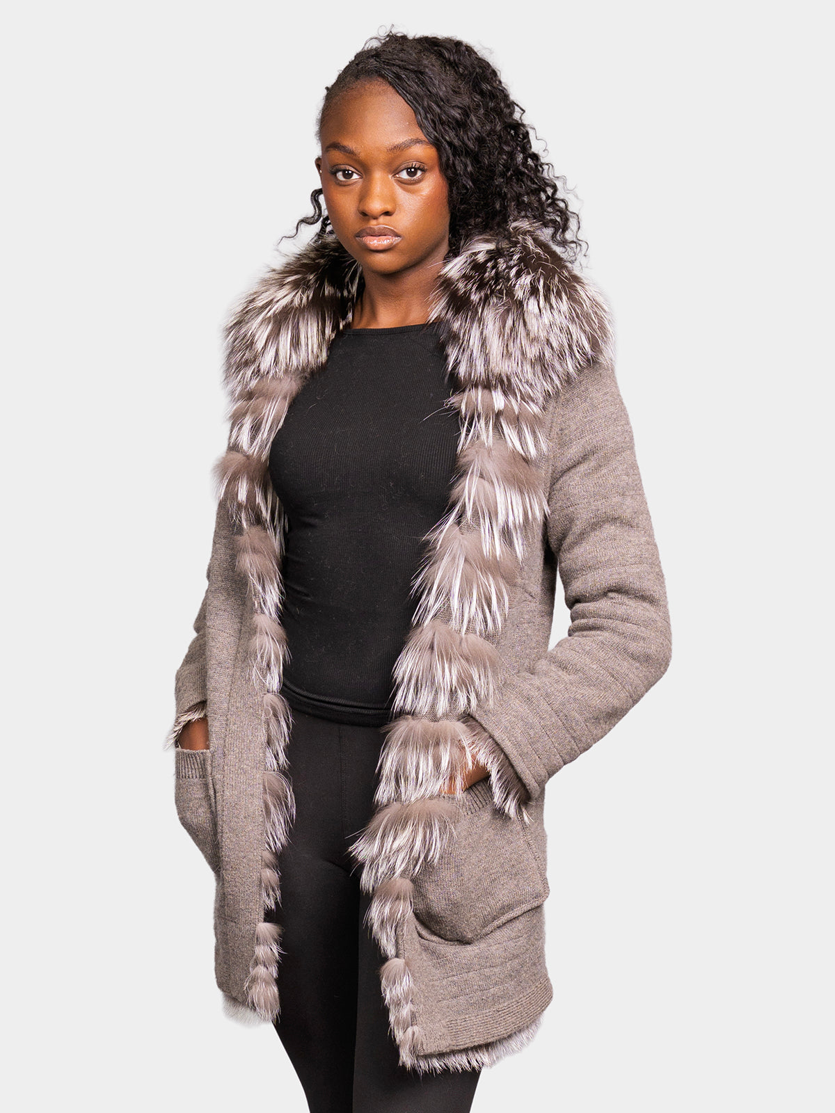 Women's Heather Silver Fox Cashmere Knit Sweater