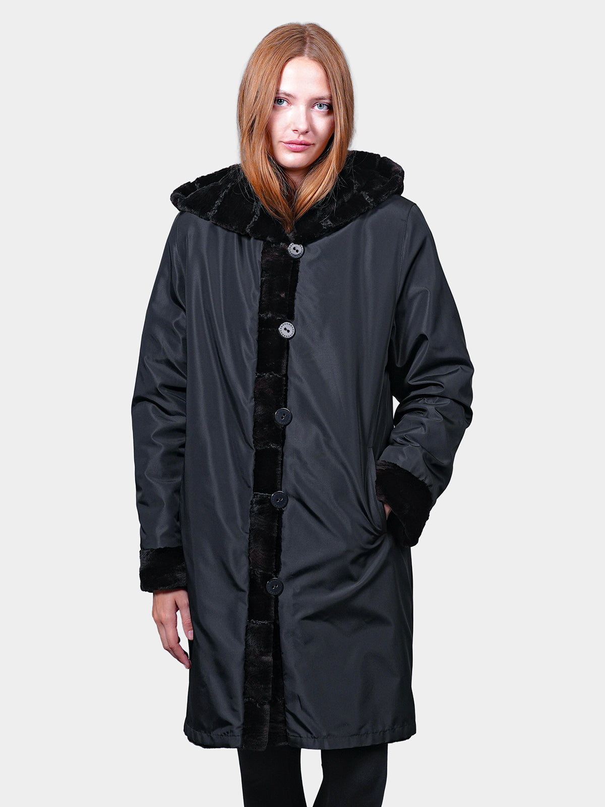 Women's Reversible Black Sheared Mink Parka
