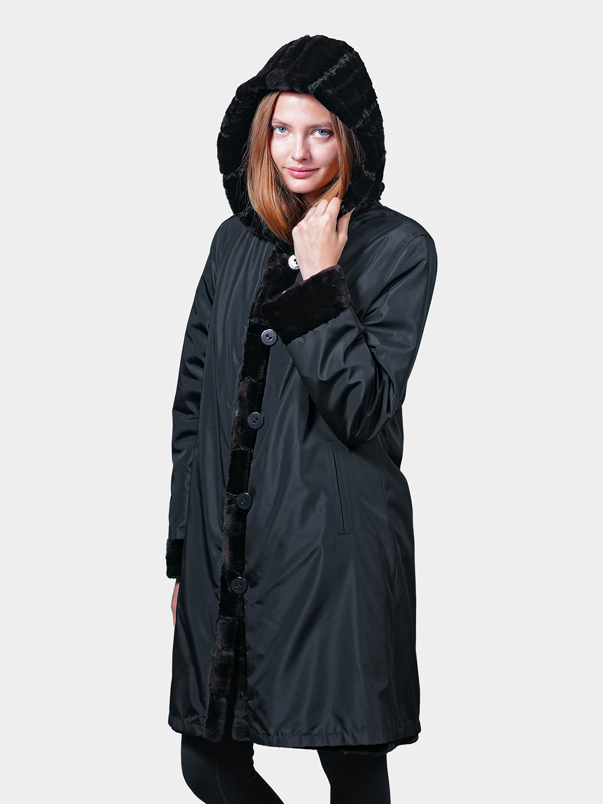 Women's Reversible Black Sheared Mink Parka