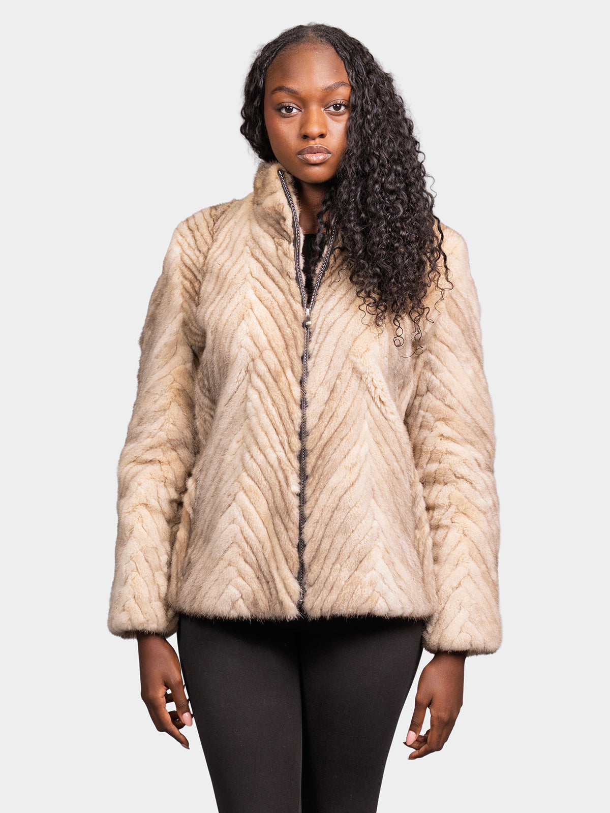 Women's White Gold Chevron Mink Jacket