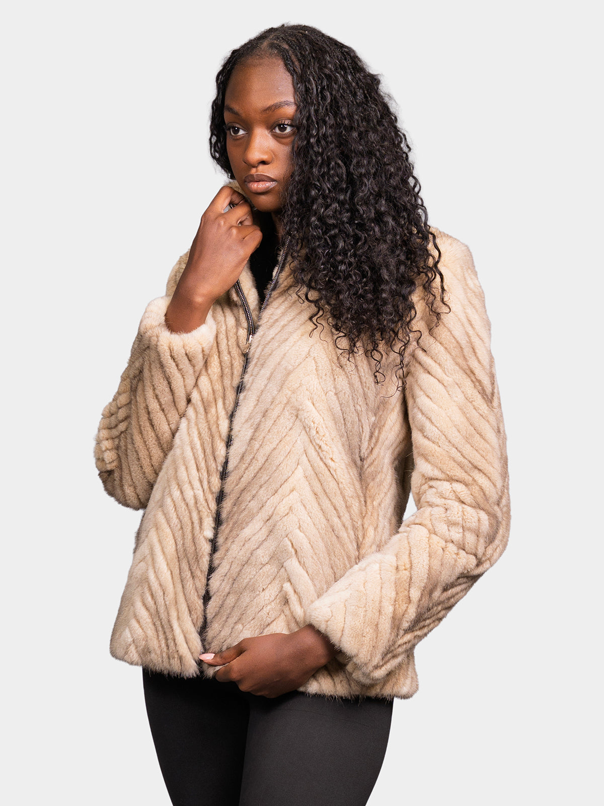 Women's White Gold Chevron Mink Jacket
