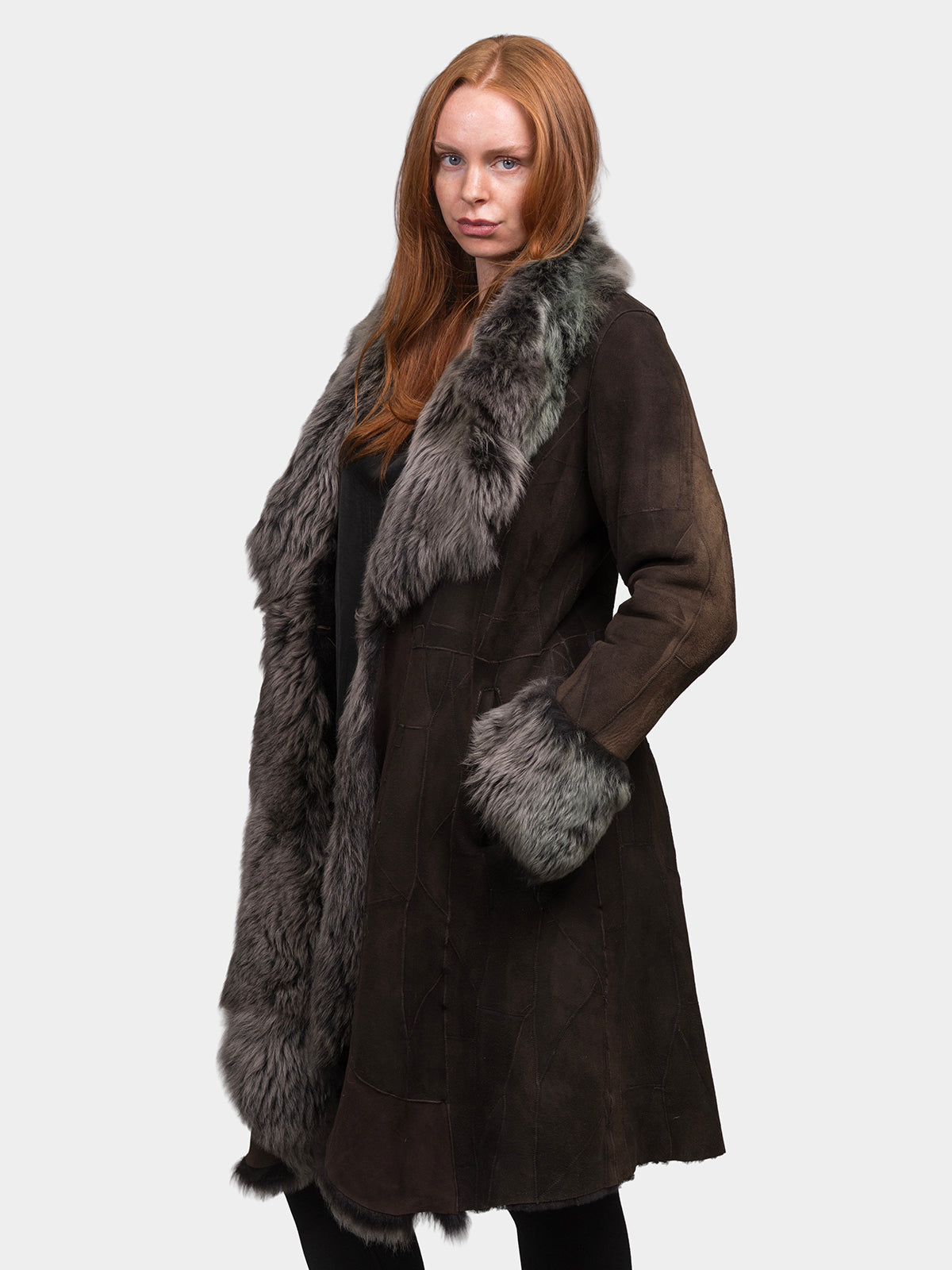 Women's Brown Shearling Patchwork Stroller