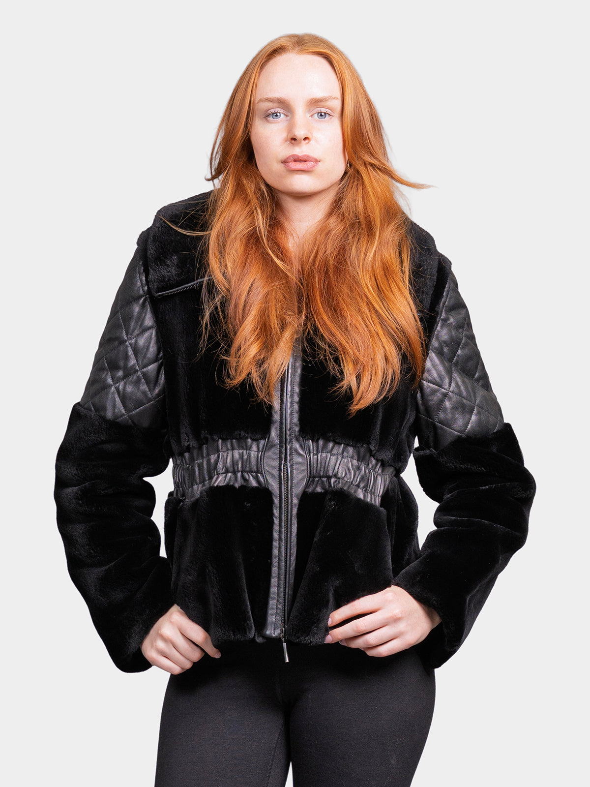 Women's Black Sheared Beaver Jacket with Leather