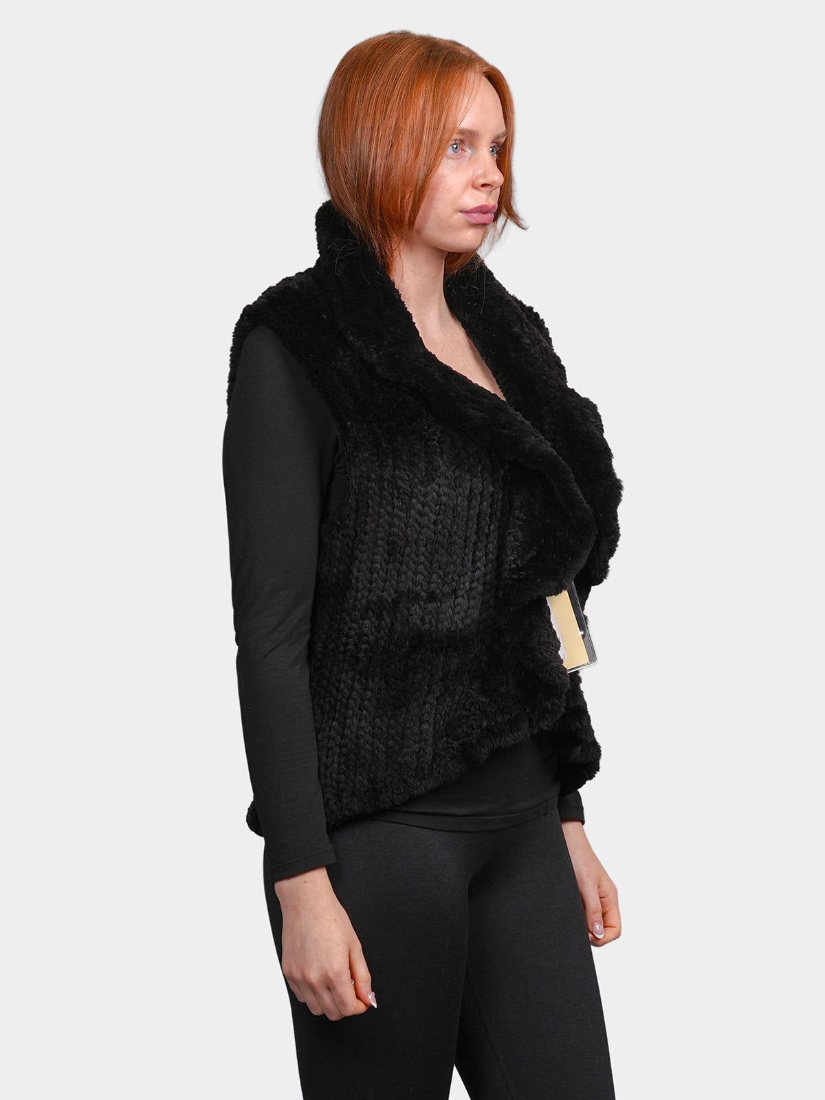 Women's Black Knit Sheared Beaver Vest