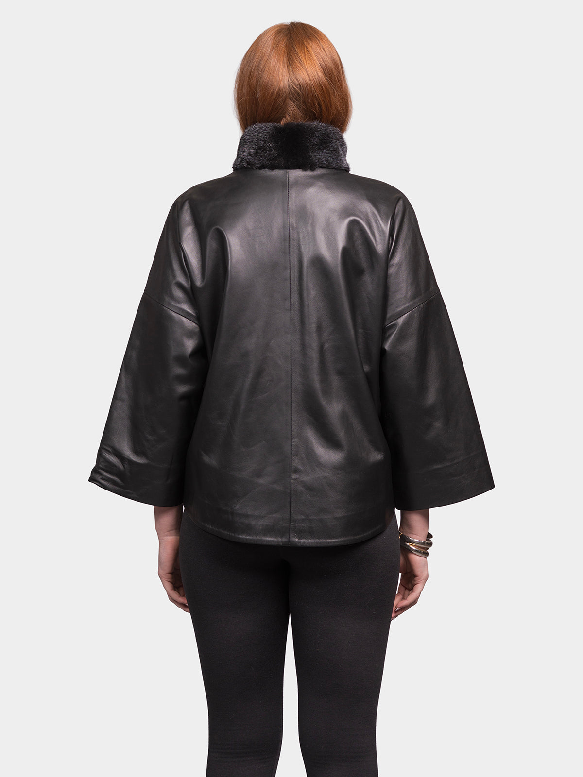 Women's Black Leather Mink Jacket