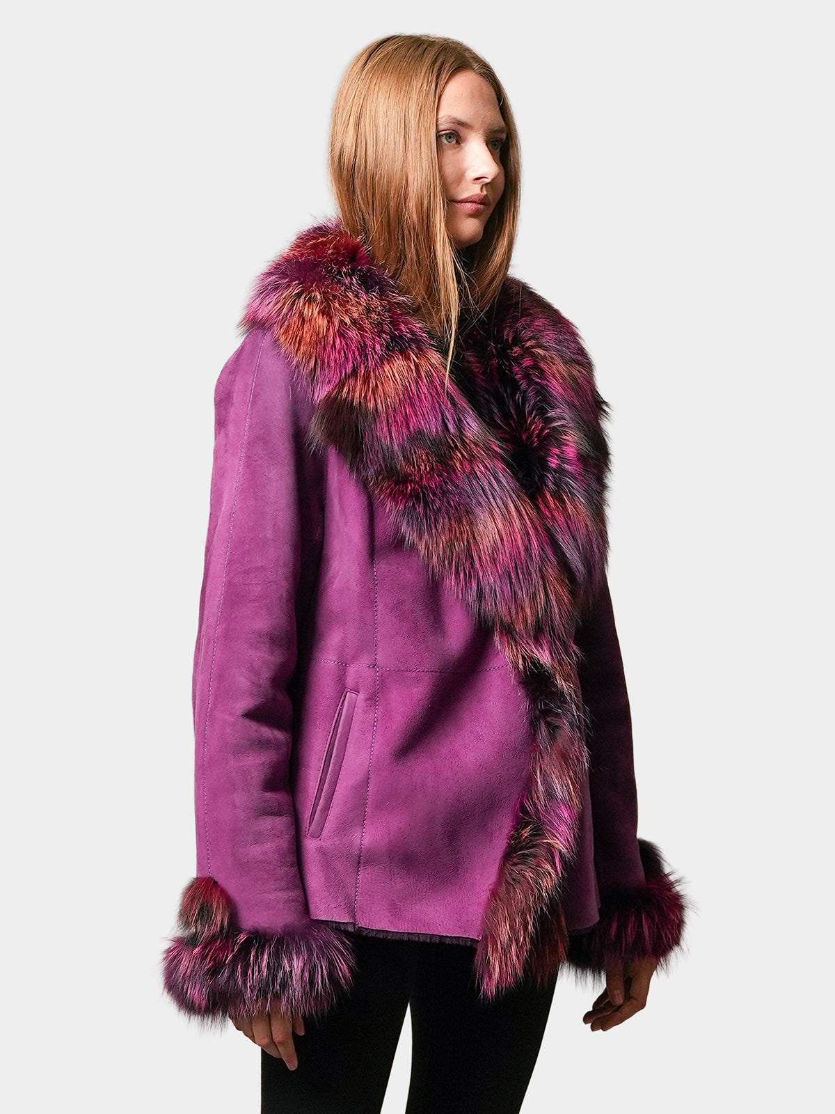Women's Multi Color Shearling Lamb Jacket