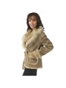 Woman's Beige Rabbit Fur Jacket with Fox Trim