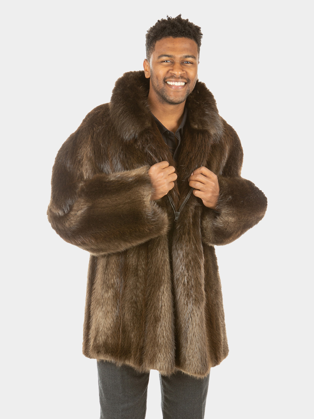 Man's Hazel Long Hair Beaver Fur Jacket