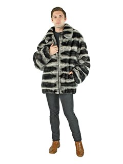 Grey Chinchilla Dyed Rex Rabbit Fur Zipper Jacket - Men's Fur Jacket ...