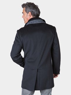 Man's Black Loro Piana Cashmere Wool 3/4 Coat