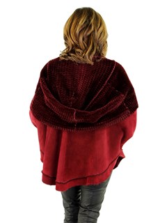 Woman's Cranberry Red Shearling Lamb Cape Jacket