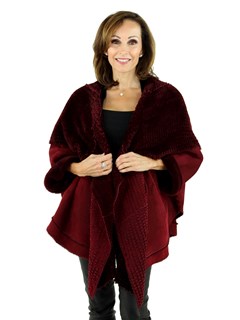 Woman's Cranberry Red Shearling Lamb Cape Jacket