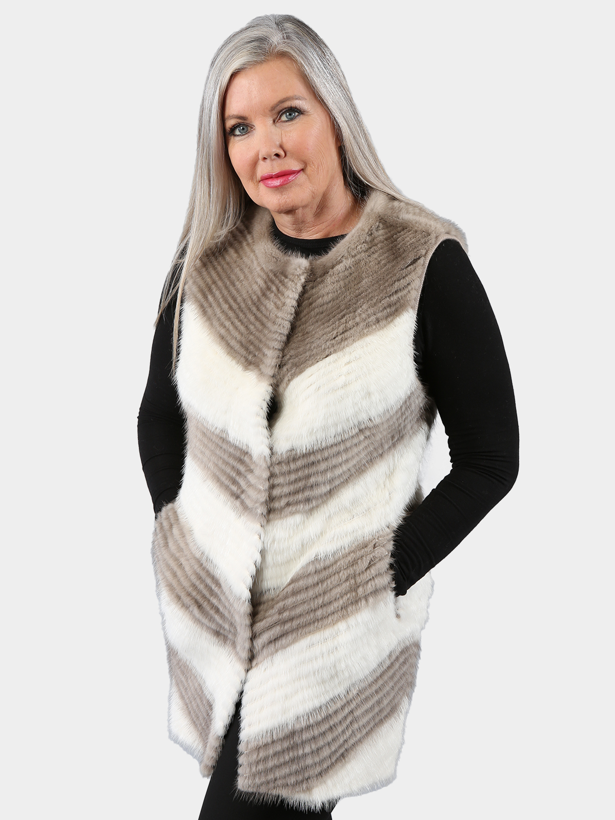Woman's Gray and Cream Mink Fur Vest