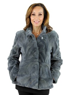 Woman's Steel Grey Sculptured Sheared Mink Fur Jacket