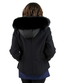 Woman's Black Fabric Ski Jacket with Fox Hood