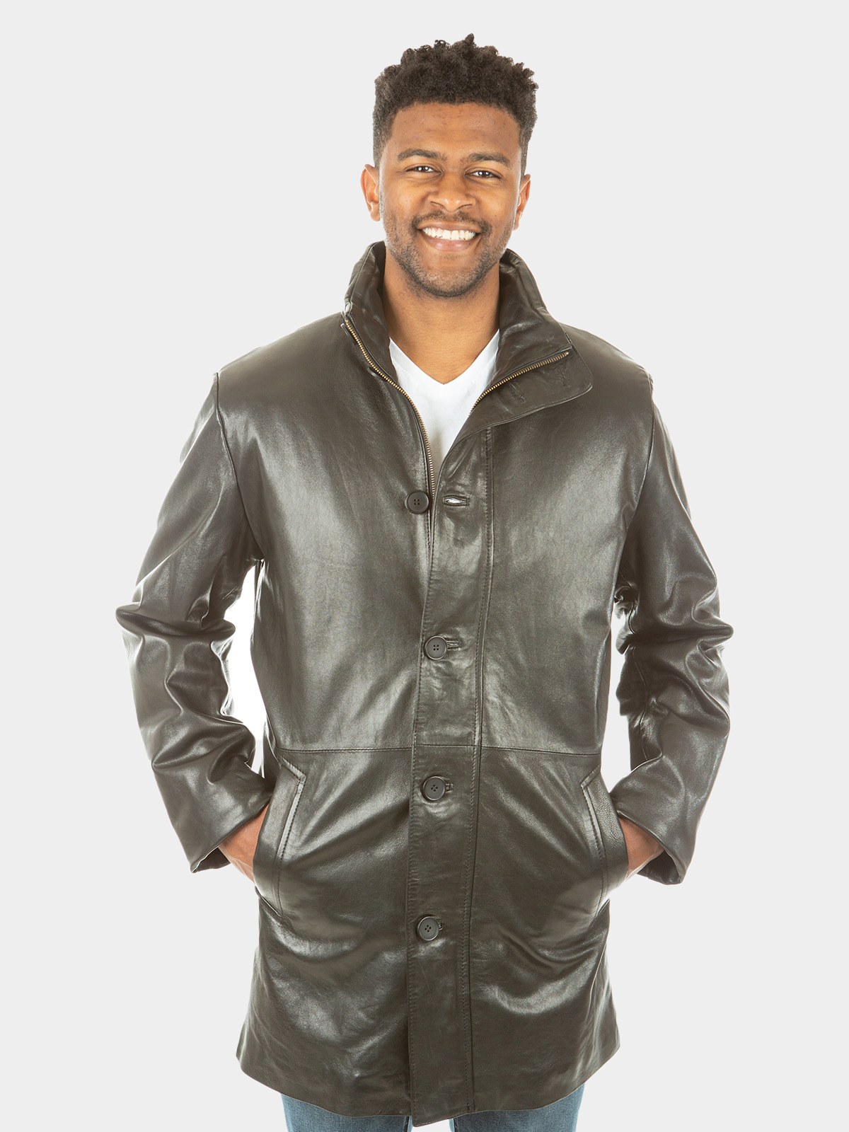 Man's Black Leather 3/4 Coat
