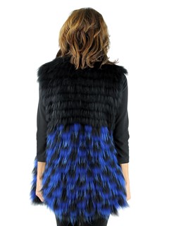 Woman's Blue and Black Finn Raccoon Fur Vest