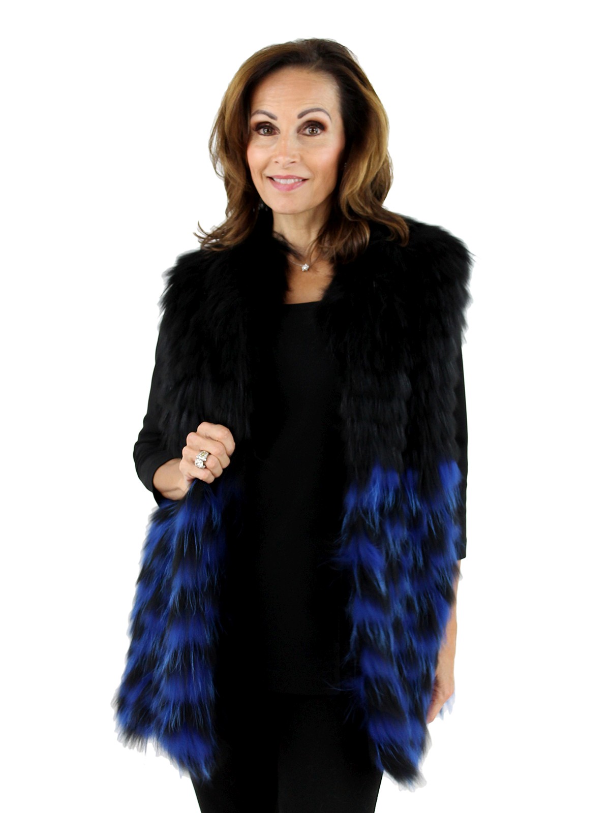 Woman's Blue and Black Finn Raccoon Fur Vest