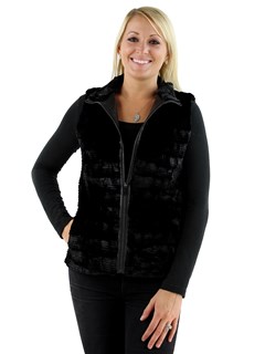 Gorski Woman's Black Grooved Mink Section Fur Vest