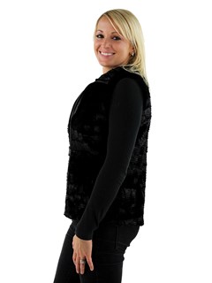 Gorski Woman's Black Grooved Mink Section Fur Vest